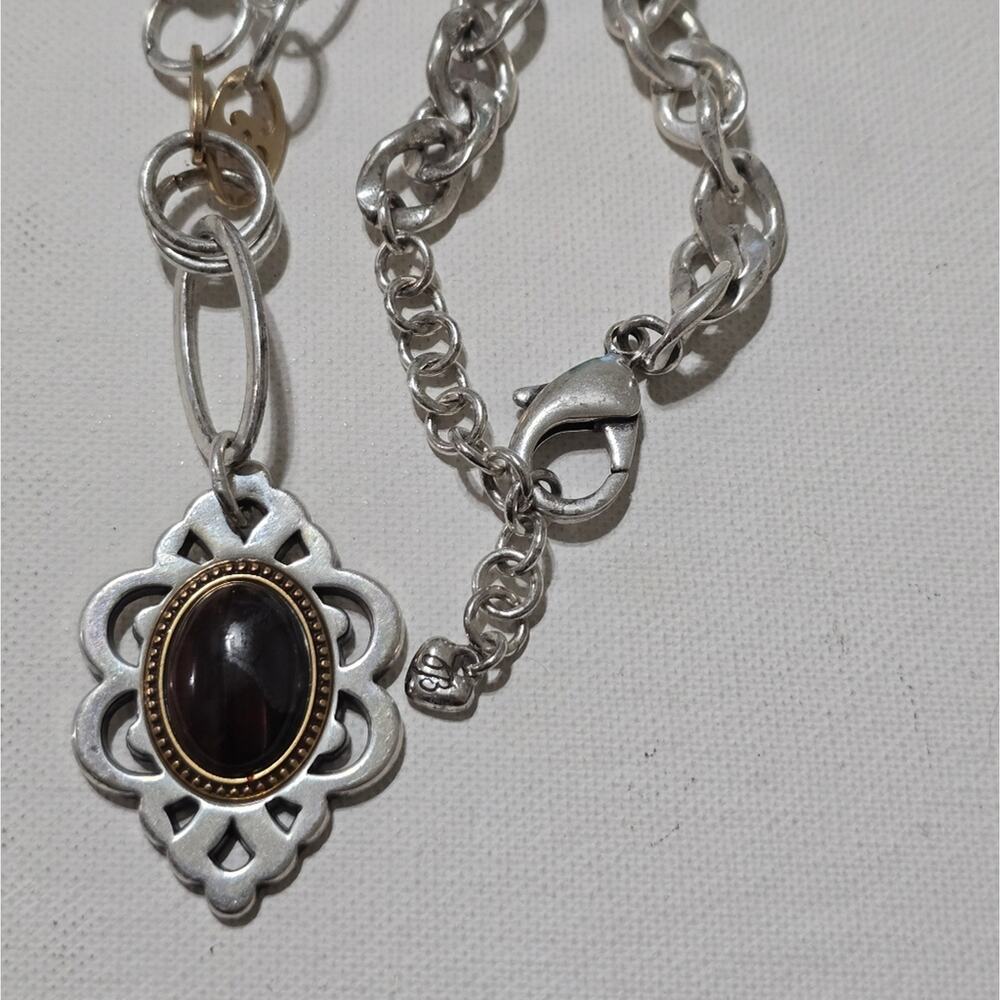Brighton Geneva‎ Two Tone Tigers Eye Gemstone Pendant Chain Necklace 18-20"